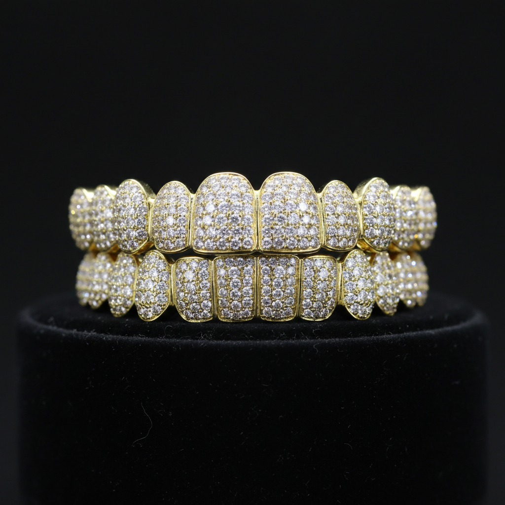 Iced out diamond gold grillz hip hop jewelry full set