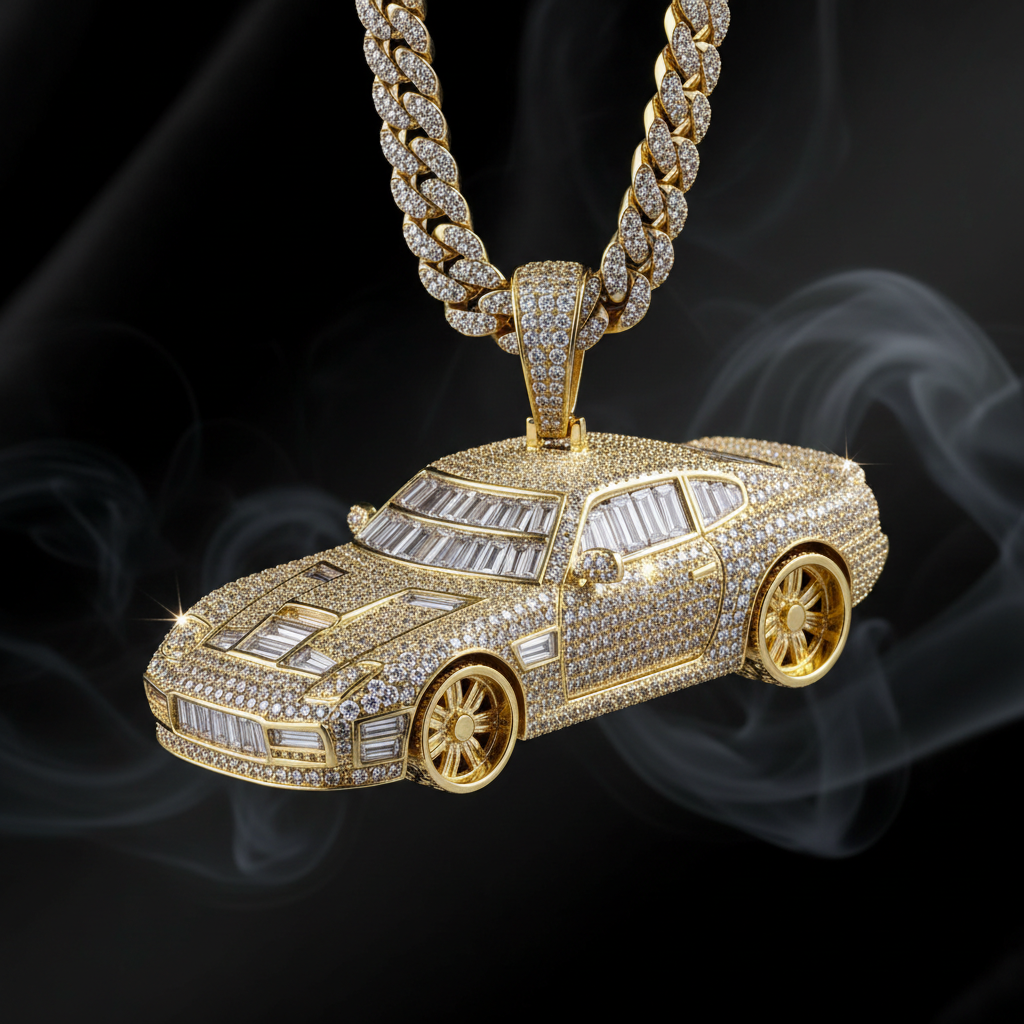 Iced out diamond gold car pendant hip hop jewelry